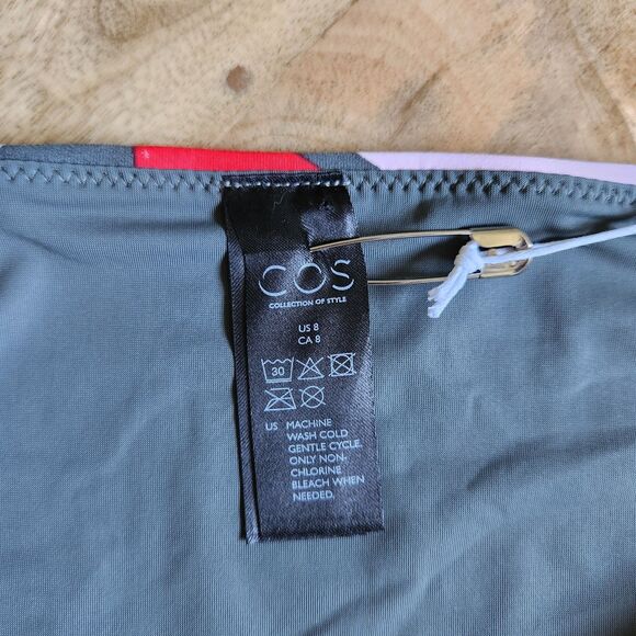 COS Womens Bikini Size 6 Top / 8 Bottoms Two Piece Swimsuit Gray Red Pink - Picture 5 of 10